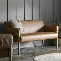 Samana 2-Seater Sofa with Wooden Legs - Brown, Leather
