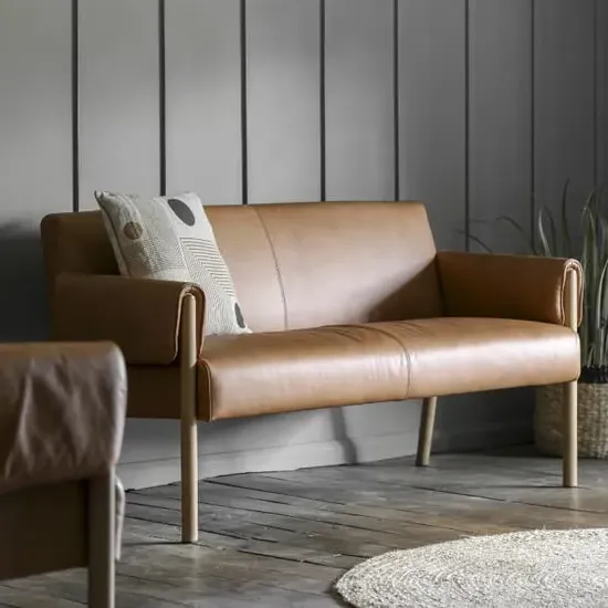 Samana 2-Seater Sofa with Wooden Legs - Brown, Leather image