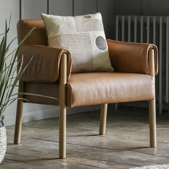 Samana Leather Armchair - Brown, Wooden