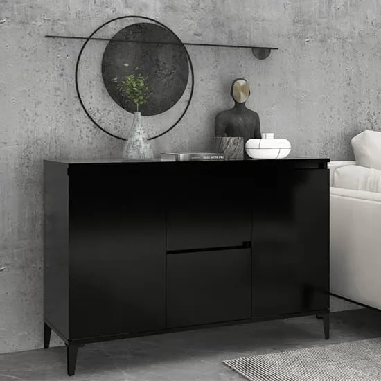 Sanaa Sideboard with 2 Doors 2 Drawers - Black, Engineered Wood