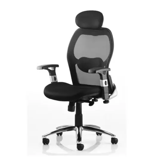 Sanderson Fabric Headrest Office Chair with Arms - Black