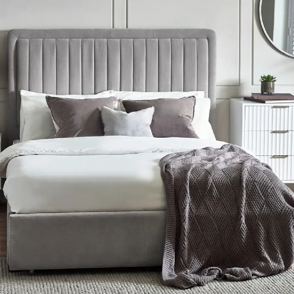 Sandy Fabric King Size Bed with Storage - Grey