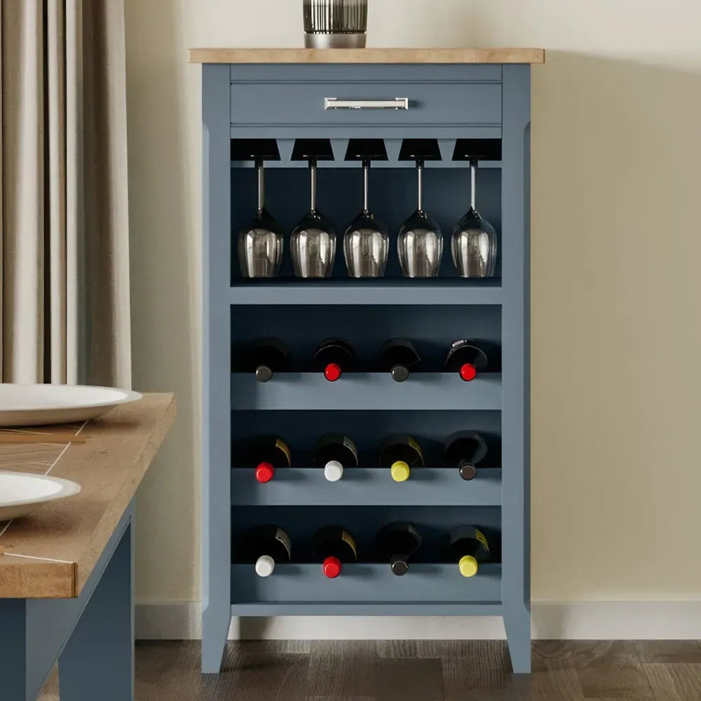 Sanford Bar Cabinet with Drawer - Blue, Oak