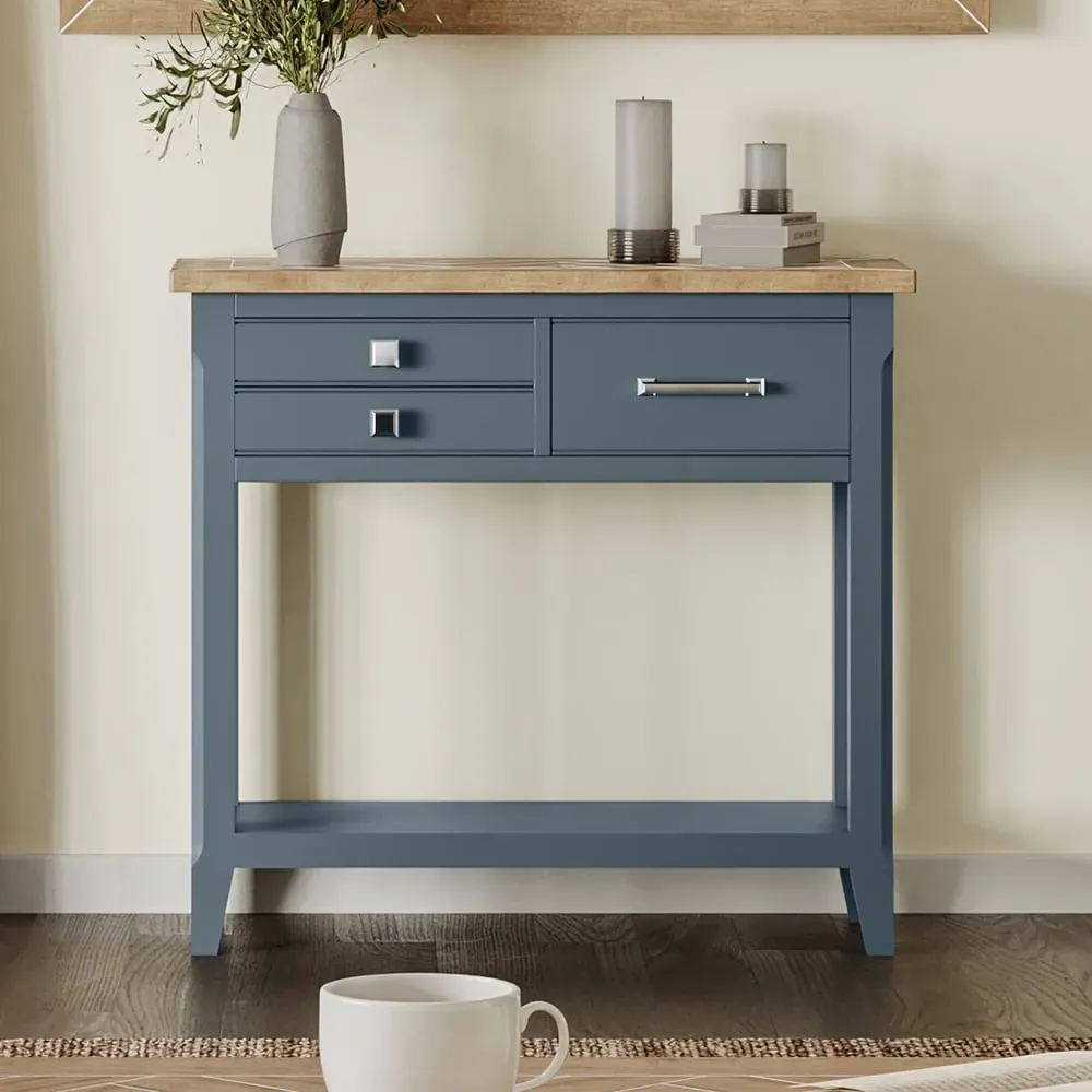 Sanford Console Table with 3 Drawers - Blue, Oak
