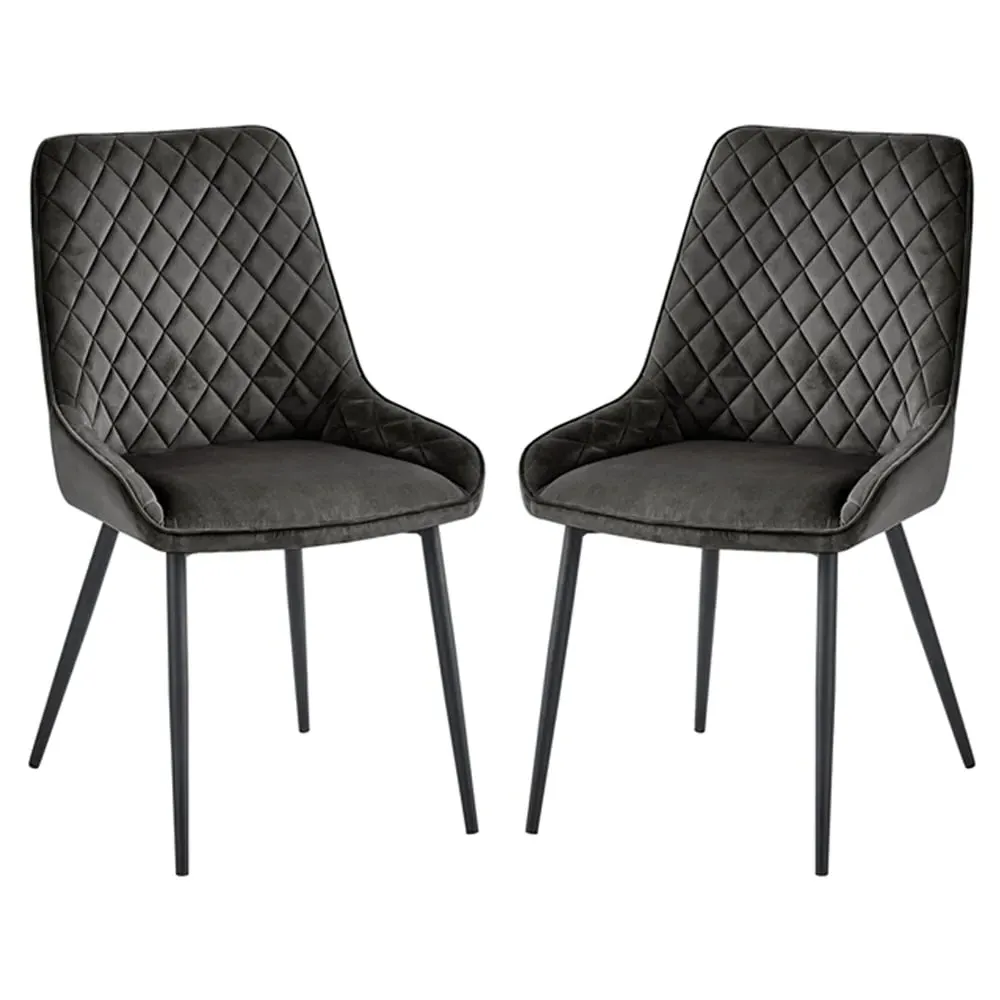 Sanford Dining Chairs in Pair - Gun Metal Grey, Velvet