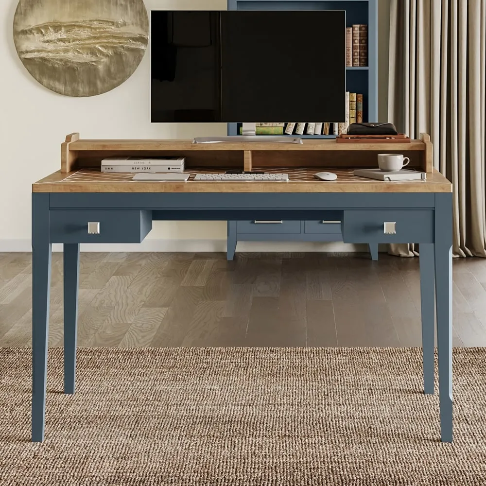 Sanford Laptop Desk with 2 Drawers - Blue, Oak