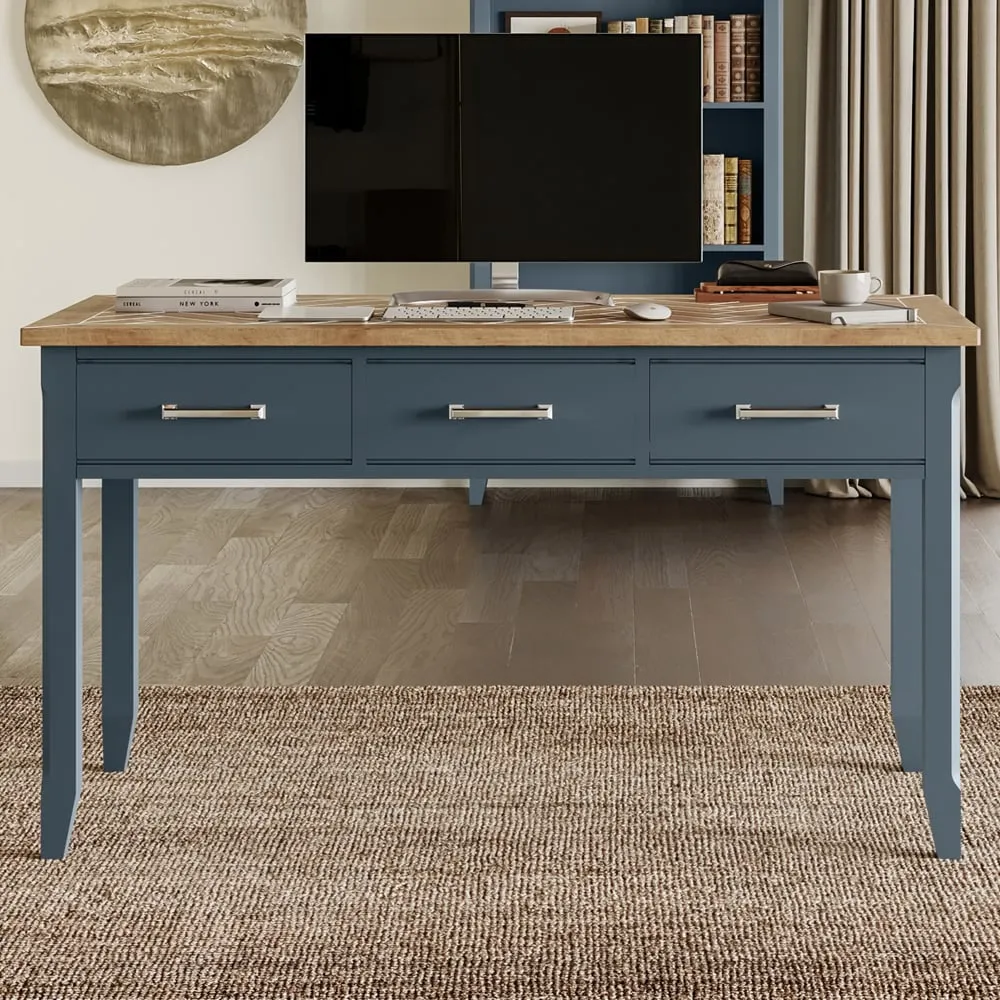 Sanford Laptop Desk with 3 Drawers - Blue, Oak