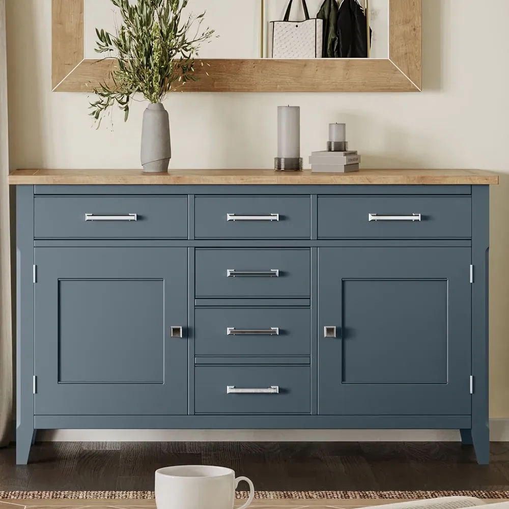 Sanford Sideboard with 6 Drawers 2 Doors - Blue, Oak image