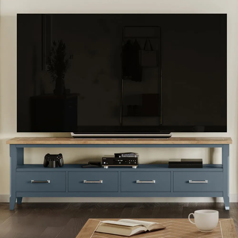 Sanford TV Stand with 4 Drawers - Blue, Oak