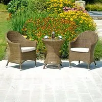 Sanmo Round Bistro Table with 2 Curved Armchairs - Red Pine