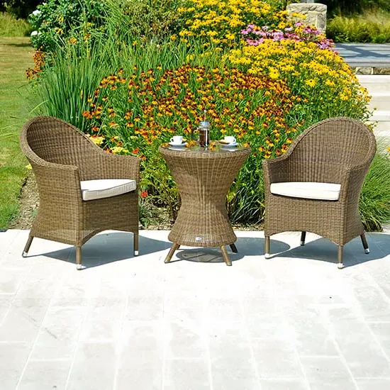 Sanmo Round Bistro Table with 2 Curved Armchairs - Red Pine image