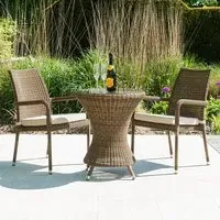 Sanmo Round Bistro Table with 2 Stacking Armchairs - Red Pine