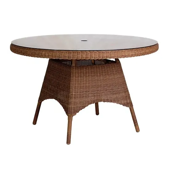 Sanmo Round Outdoor Dining Table - Red Pine, Glass image
