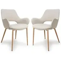 Sanremo Dining Chairs with Oak Legs in Pair - Natural Fabric