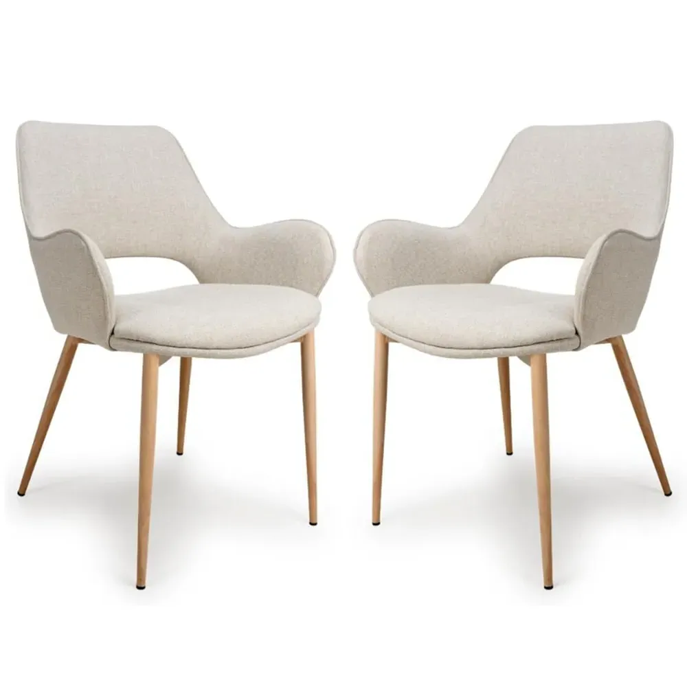 Sanremo Dining Chairs with Oak Legs in Pair - Natural Fabric