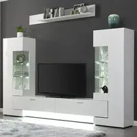 Santiago Entertainment Unit with LED Lights - White, High Gloss