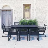 Santiago Large 9 Piece Outdoor Dining Set - Black, PVC Rattan