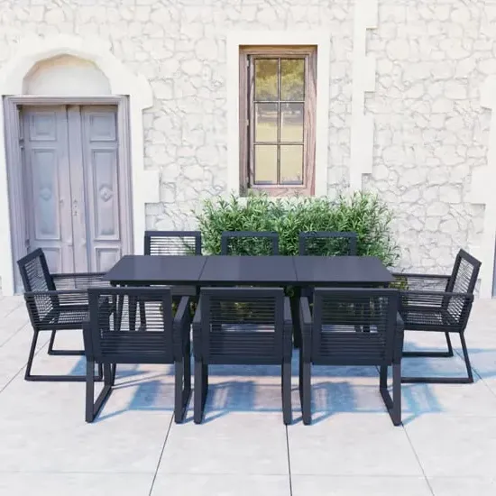 Santiago Large 9 Piece Outdoor Dining Set - Black, PVC Rattan
