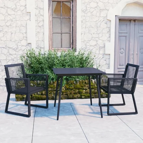 Santiago Small 3 Piece Outdoor Dining Set - Black, PVC Rattan