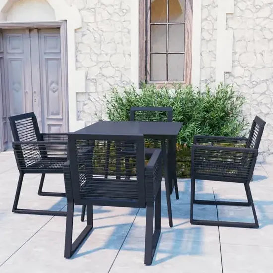 Santiago Small 5 Piece Outdoor Dining Set - Black, PVC Rattan