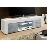 Santino Large TV Stand with 2 Doors - White and Grey, High Gloss