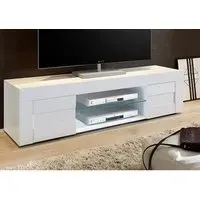 Santino Large TV Stand with 2 Doors - White, High Gloss