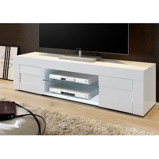 Santino Large TV Stand with 2 Doors - White, High Gloss image