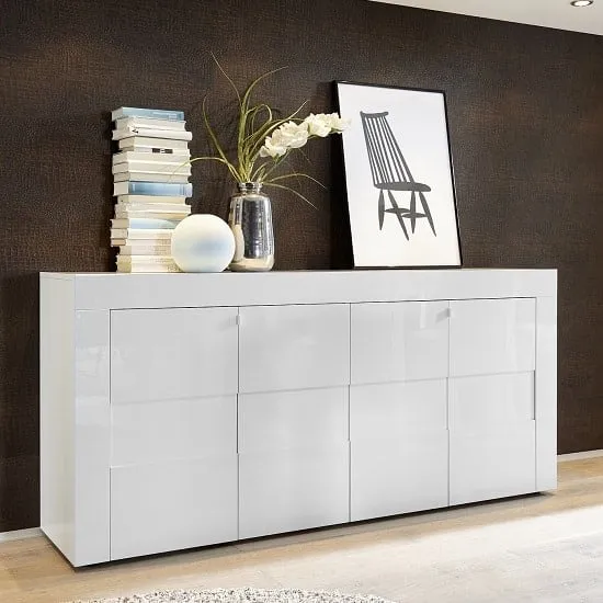 Santino Sideboard with 4 Doors - White, High Gloss