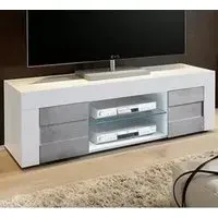 Santino TV Stand with 2 Doors - White and Grey, High Gloss