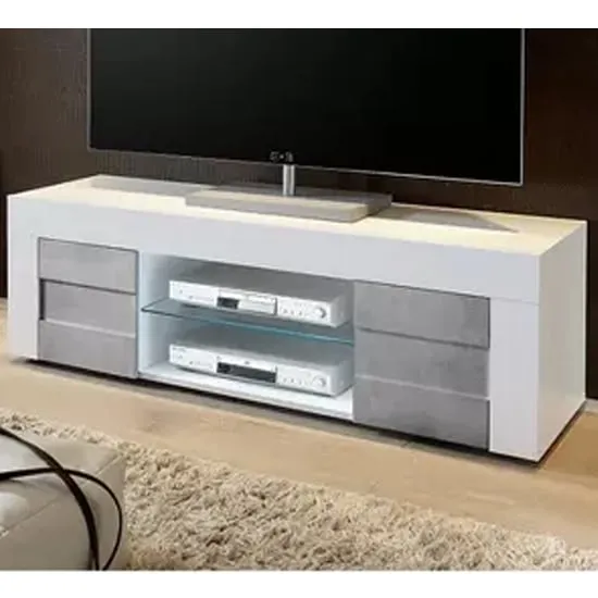 Santino TV Stand with 2 Doors - White and Grey, High Gloss