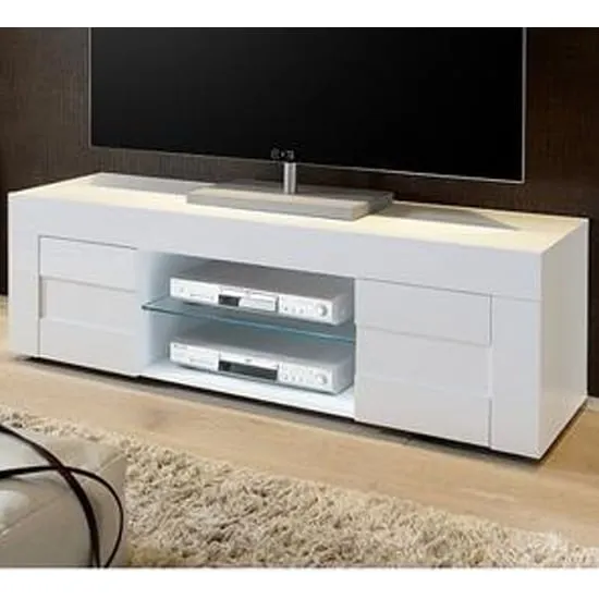 Santino TV Stand with 2 Doors - White, High Gloss