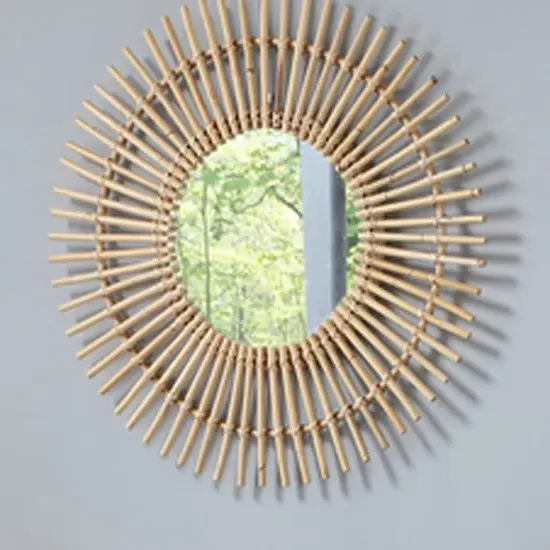 Santol Starburst Round Wall Mirror - Natural, Rattan image