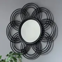 Santol Sunflower Round Wall Mirror - Black, Rattan