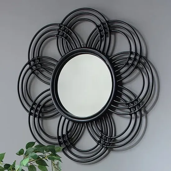 Santol Sunflower Round Wall Mirror - Black, Rattan image