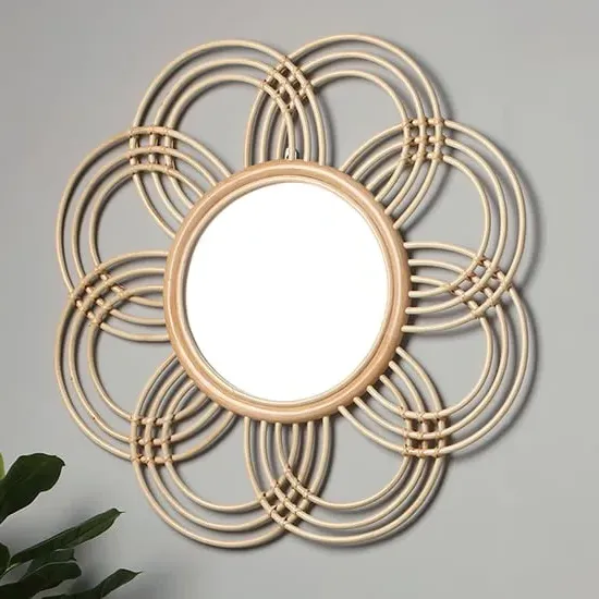 Santol Sunflower Round Wall Mirror - Natural, Rattan