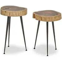 Santorini Round Set Of 2 Side Tables - Natural, Acacia Wood