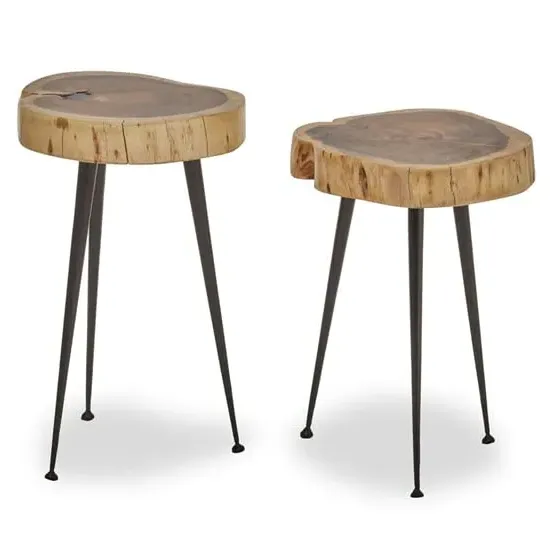 Santorini Round Set Of 2 Side Tables - Natural, Acacia Wood image