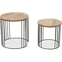 Santorini Round Set Of 2 Side Tables - Natural, Mango Wood