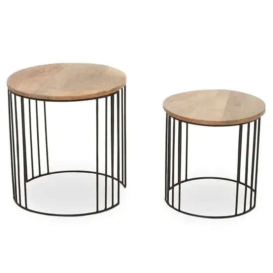 Santorini Round Set Of 2 Side Tables - Natural, Mango Wood