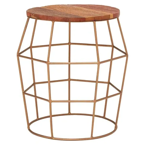 Santorini Round Side Table with Gold Frame - Natural, Wood