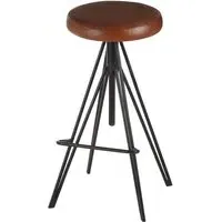 Santorini Round Stool with Height Adjustment - Brown, Leather