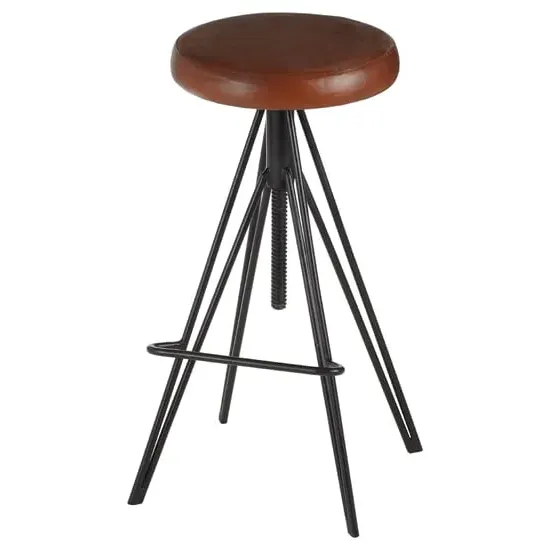 Santorini Round Stool with Height Adjustment - Brown, Leather image