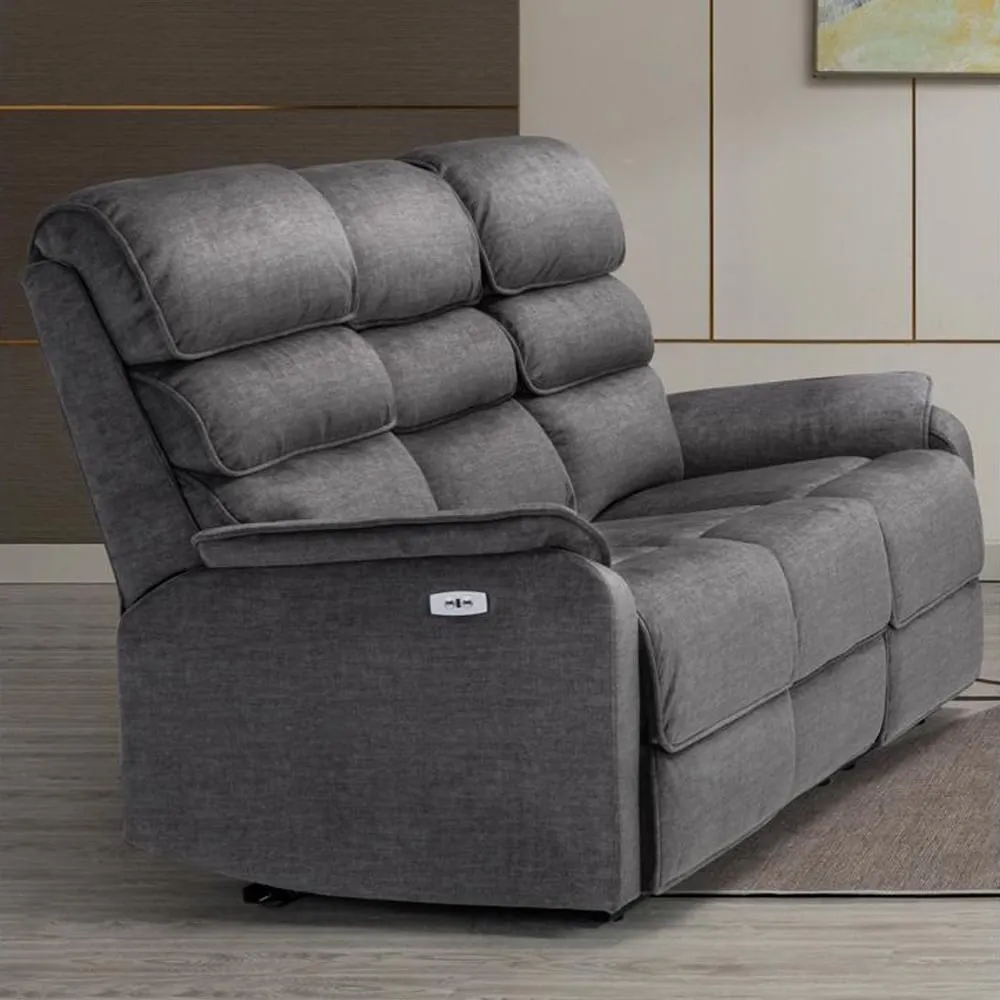 Sanur Electric Recliner 3-Seater Sofa - Grey, Fabric