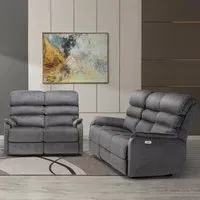 Sanur Electric Recliner 3+2 Seater Sofa Set - Grey, Fabric