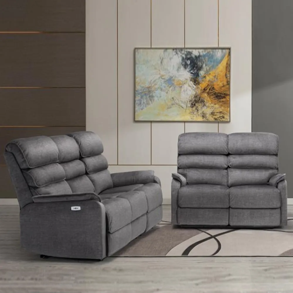 Sanur Electric Recliner 3+2 Seater Sofa Set - Grey, Fabric
