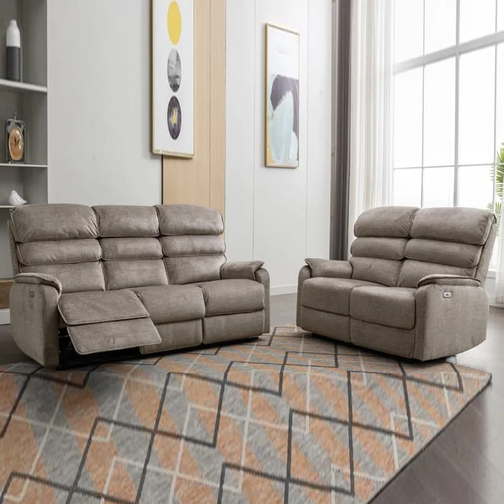Sanur Electric Recliner 3+2 Seater Sofa Set - Taupe, Fabric