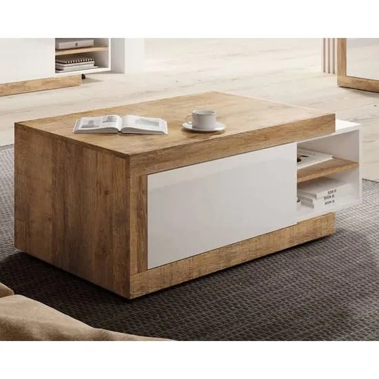 Sanur Extendable Coffee Table - White, Sandal Oak