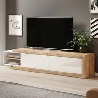 Sanur Extendable TV Stand with 2 Doors - White, Sandal Oak