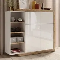 Sanur High Gloss Sideboard 2 Doors - White, Sandal Oak