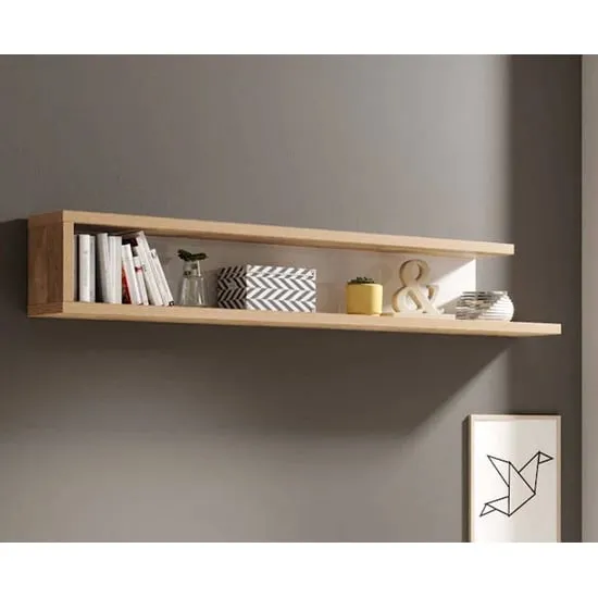Sanur High Gloss Wall Shelf - White, Sandal Oak image